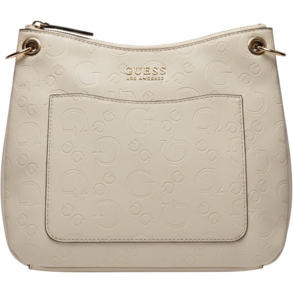Guess Los Angeles Crossbody Bag Cream Embossed Logo Faux Leather Handbag 10x10